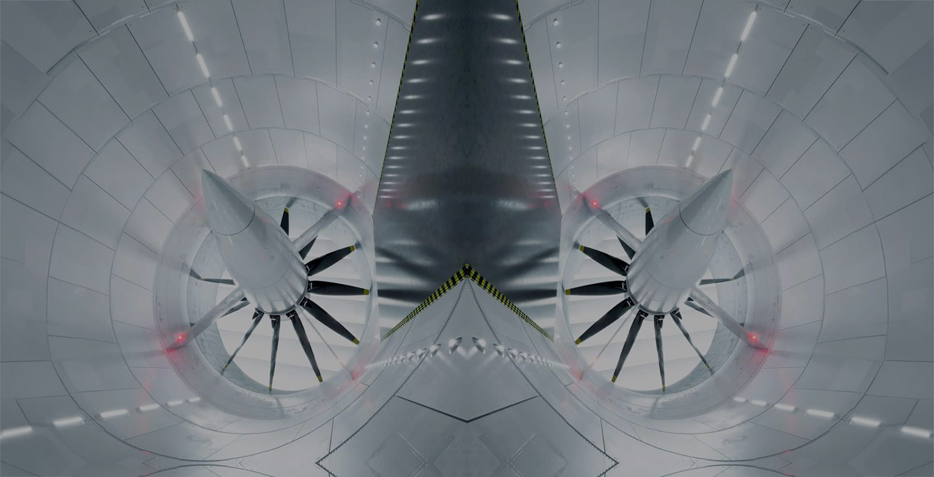a mirrored image of a aeronautical engine